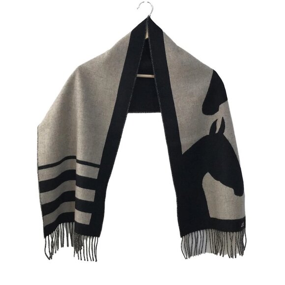 HERMES - Gray Beige Black Cashmere Scarf - Picture 1 of 5
